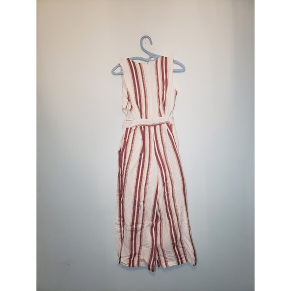 Japna Women S Jumpsuit Red Stripe Linen Cotton Blend Cutout Side Coastal Cropped - Picture 2 of 6